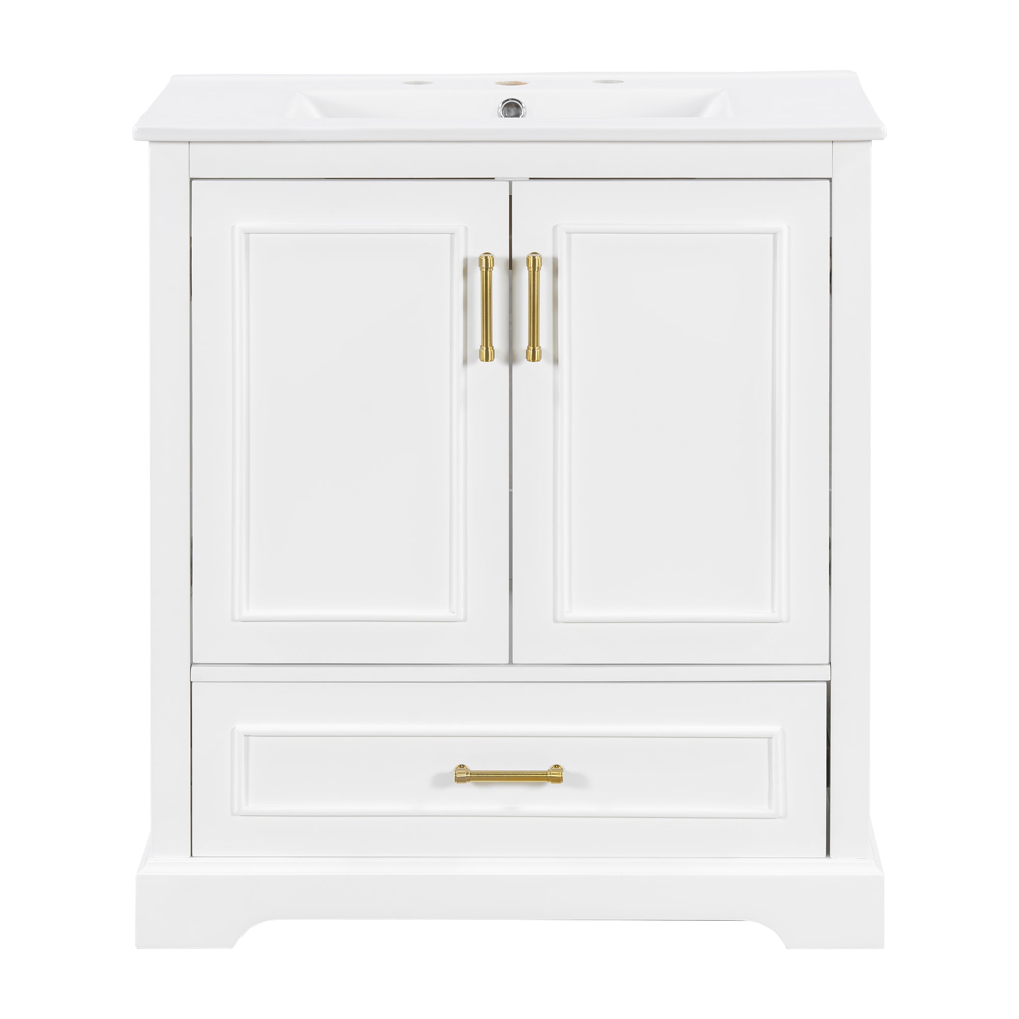 VanityFus 30-in Bathroom Vanity Single White Sink Combo Ceramic Top 2 Soft-Close Doors 1 Drawer